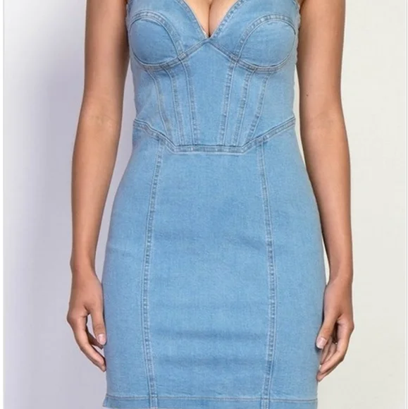 SWEETHEART DENIUM CORSET BUSTIER MINI DRESS - Picture 5 of 6